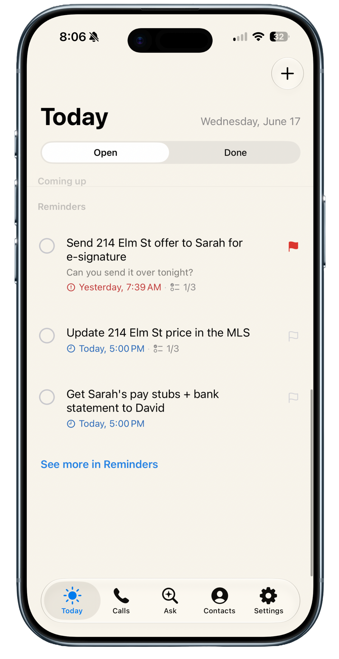 Rimlyn app screen: Reminders created automatically